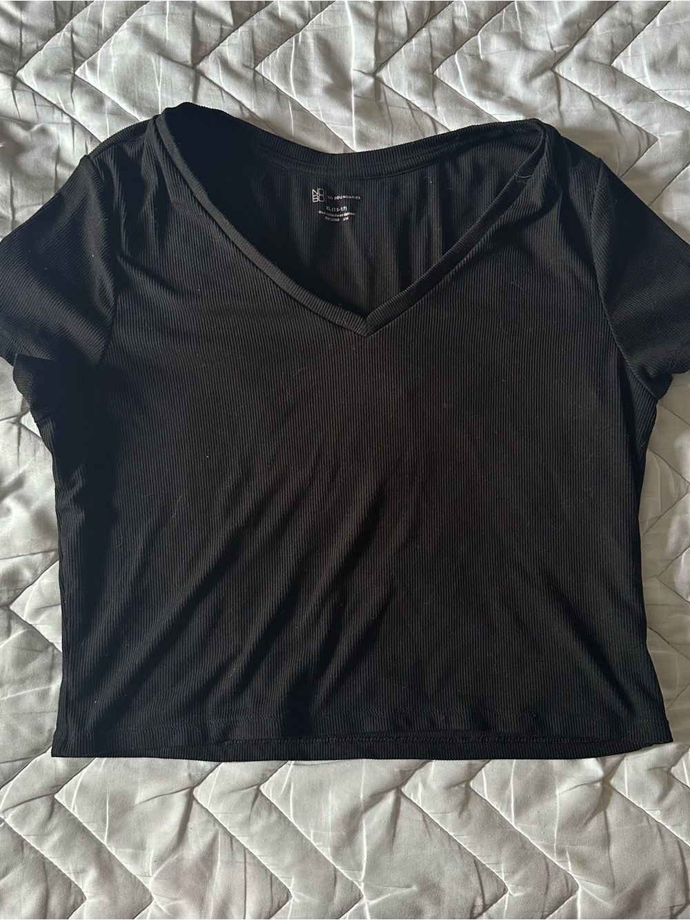 No Boundaries V-Neck Ribbed Crop Top - Black